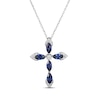 Thumbnail Image 0 of Marquise-Cut Blue Lab-Created Sapphire & White Lab-Created Sapphire Cross Necklace Sterling Silver 18"