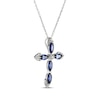 Thumbnail Image 1 of Marquise-Cut Blue Lab-Created Sapphire & White Lab-Created Sapphire Cross Necklace Sterling Silver 18"