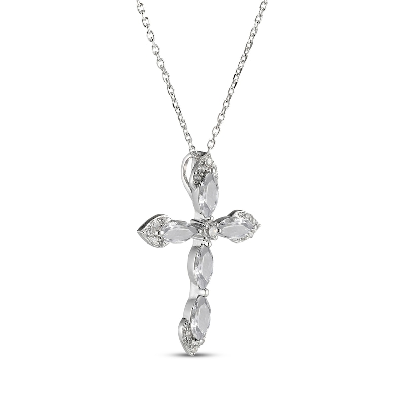 Main Image 2 of Marquise-Cut White Lab-Created Sapphire Cross Necklace Sterling Silver 18&quot;