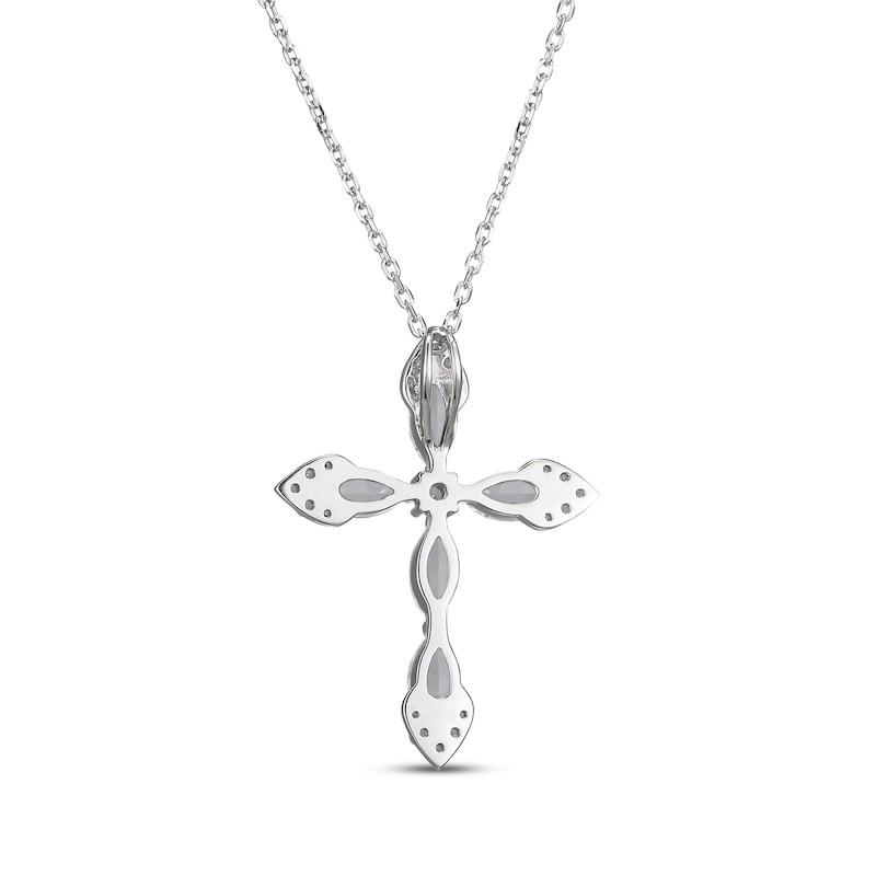 Main Image 3 of Marquise-Cut White Lab-Created Sapphire Cross Necklace Sterling Silver 18&quot;