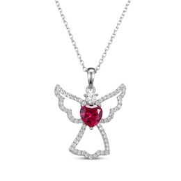 Heart-Shaped Lab-Created Ruby & White Lab-Created Sapphire Angel Necklace Sterling Silver 18&quot;