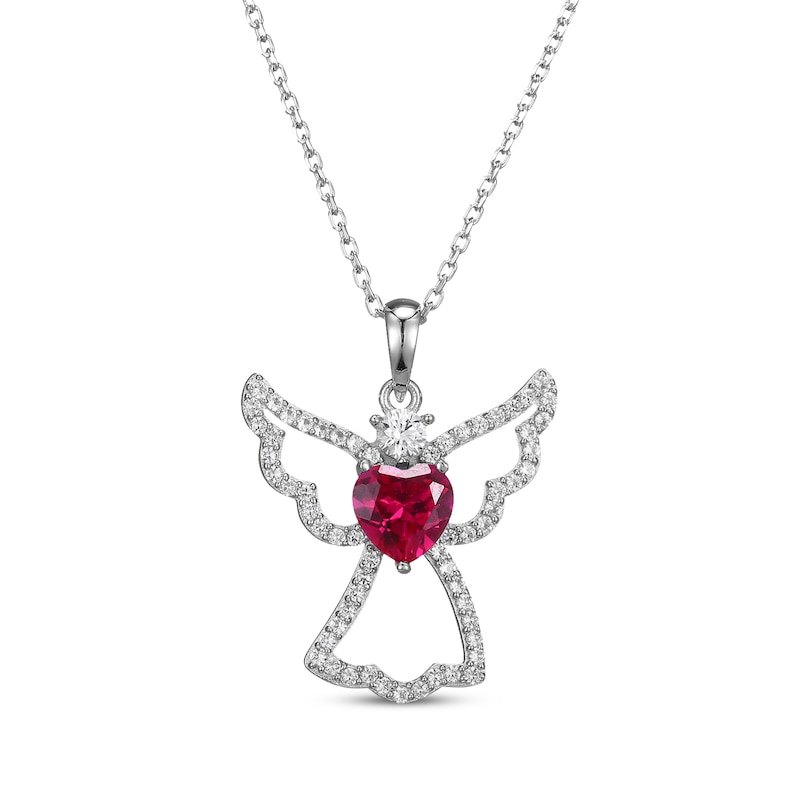 Main Image 1 of Heart-Shaped Lab-Created Ruby & White Lab-Created Sapphire Angel Necklace Sterling Silver 18&quot;