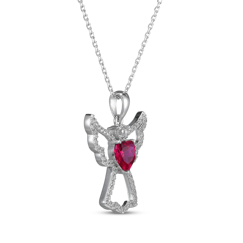 Main Image 2 of Heart-Shaped Lab-Created Ruby & White Lab-Created Sapphire Angel Necklace Sterling Silver 18&quot;