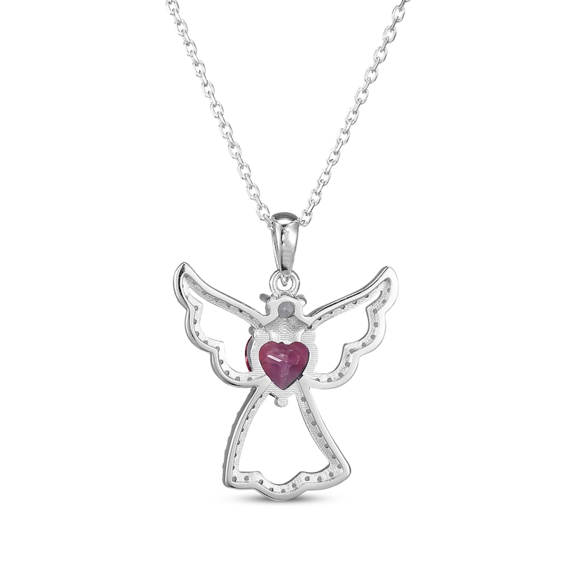 Main Image 3 of Heart-Shaped Lab-Created Ruby & White Lab-Created Sapphire Angel Necklace Sterling Silver 18&quot;