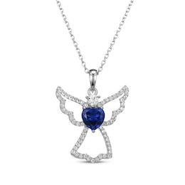 Heart-Shaped Blue Lab-Created Sapphire & White Lab-Created Sapphire Angel Necklace Sterling Silver 18&quot;