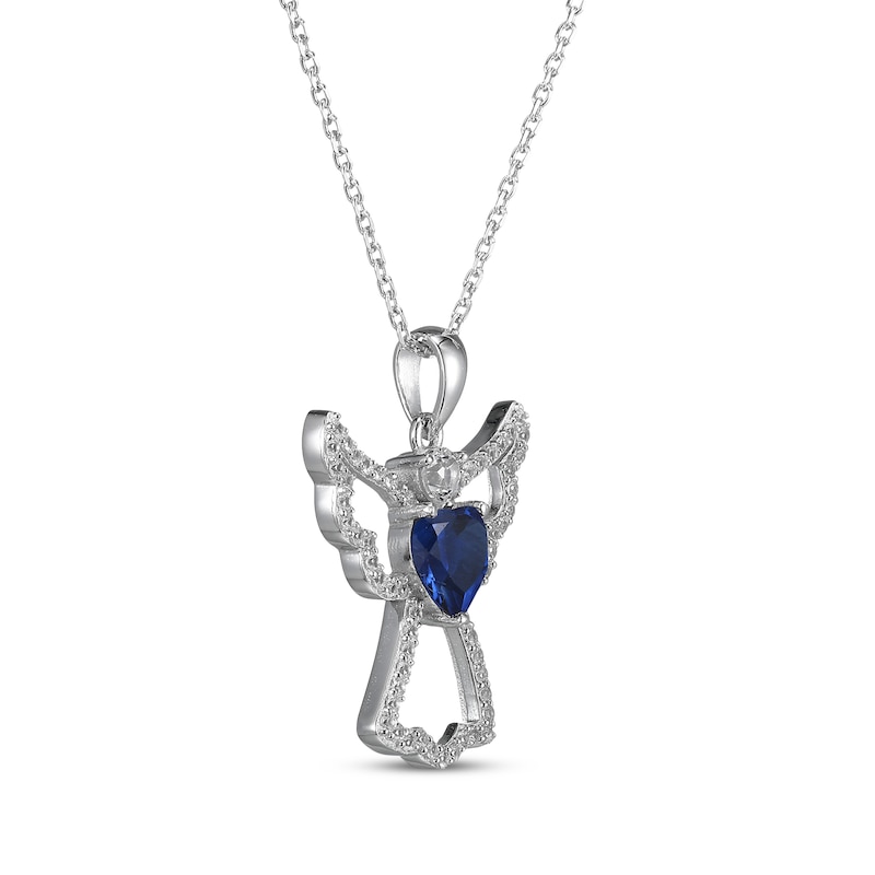 Main Image 2 of Heart-Shaped Blue Lab-Created Sapphire & White Lab-Created Sapphire Angel Necklace Sterling Silver 18&quot;