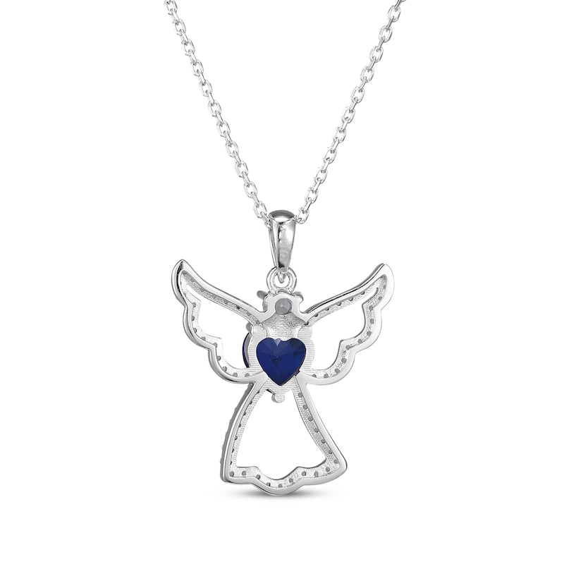 Main Image 3 of Heart-Shaped Blue Lab-Created Sapphire & White Lab-Created Sapphire Angel Necklace Sterling Silver 18&quot;