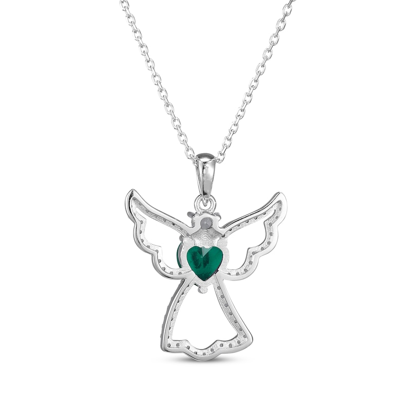 Main Image 3 of Heart-Shaped Lab-Created Emerald & White Lab-Created Sapphire Angel Necklace Sterling Silver 18&quot;