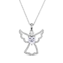 Heart-Shaped White Lab-Created Sapphire Angel Necklace Sterling Silver 18&quot;