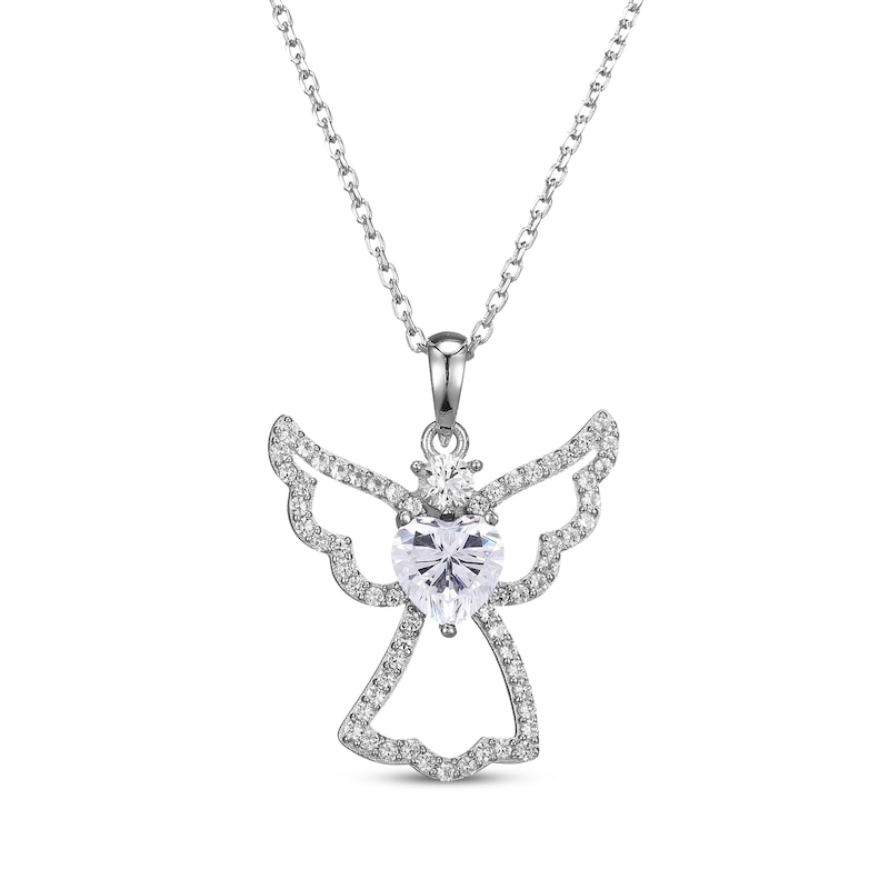 Main Image 1 of Heart-Shaped White Lab-Created Sapphire Angel Necklace Sterling Silver 18&quot;