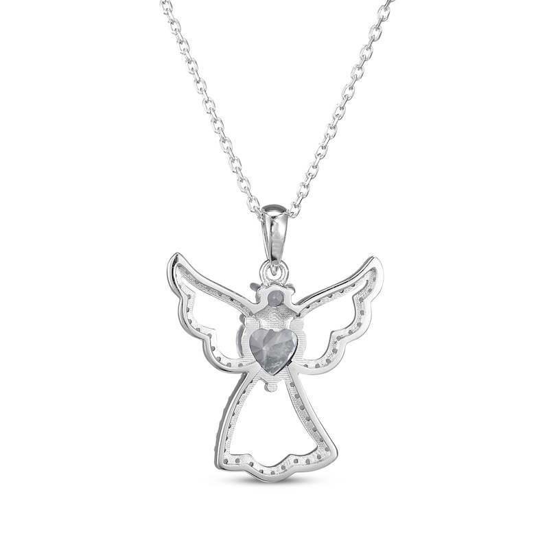 Main Image 3 of Heart-Shaped White Lab-Created Sapphire Angel Necklace Sterling Silver 18&quot;