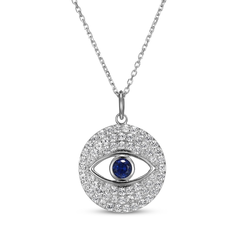 Main Image 1 of Blue & White Lab-Created Sapphire Evil Eye Necklace Sterling Silver 18&quot;