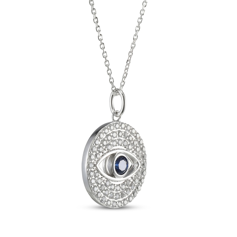 Main Image 2 of Blue & White Lab-Created Sapphire Evil Eye Necklace Sterling Silver 18&quot;