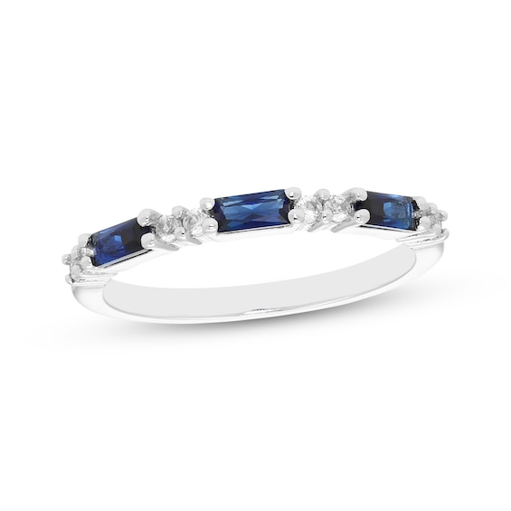 Baguette-Cut Blue & White Lab-Created Sapphire Ring Sterling Silver