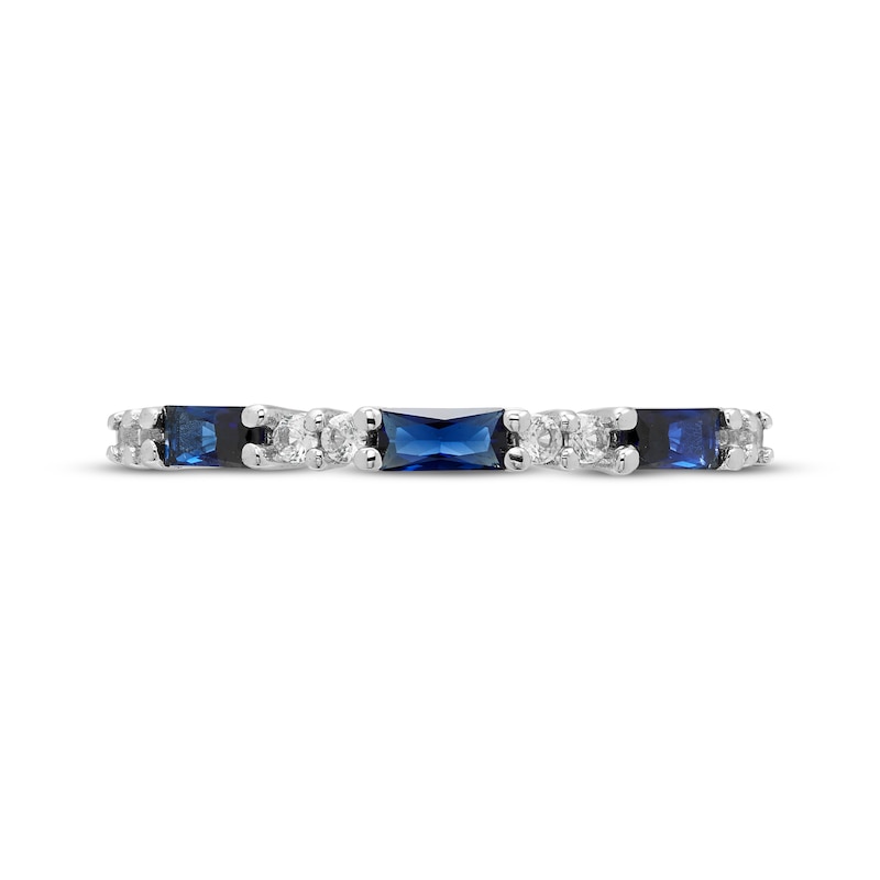 Baguette-Cut Blue & White Lab-Created Sapphire Ring Sterling Silver