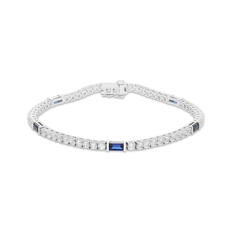 Main Image 1 of Baguette-Cut Blue & White Lab-Created Sapphire Bracelet Sterling Silver 7.25&quot;