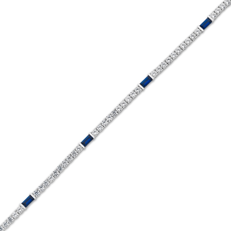 Main Image 2 of Baguette-Cut Blue & White Lab-Created Sapphire Bracelet Sterling Silver 7.25&quot;