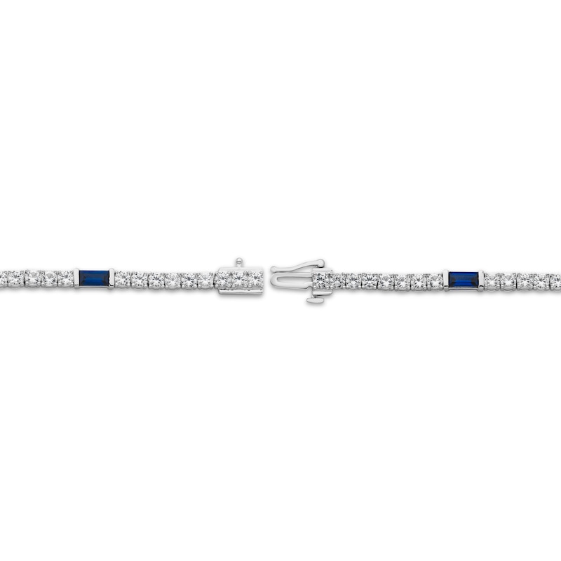 Main Image 3 of Baguette-Cut Blue & White Lab-Created Sapphire Bracelet Sterling Silver 7.25&quot;