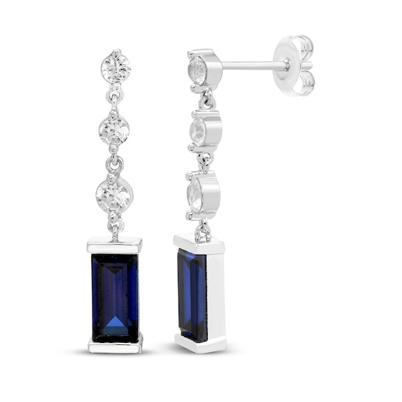 Baguette-Cut Blue & White Lab-Created Sapphire Drop Earrings Sterling Silver