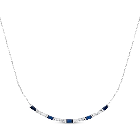 Baguette-Cut Blue & White Lab-Created Sapphire Necklace Sterling Silver 18"