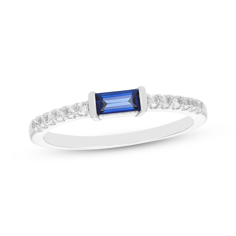 Main Image 1 of Baguette-Cut Blue Lab-Created Sapphire & White Lab-Created Sapphire Ring Sterling Silver