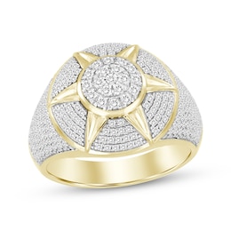 Men's Multi-Diamond Center Star Ring 1 ct tw 10K Yellow Gold