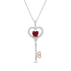 Thumbnail Image 1 of Heart-Shaped Lab-Created Ruby & White Lab-Created Sapphire Key Necklace Sterling Silver & 10K Rose Gold 18&quot;