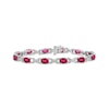 Thumbnail Image 1 of Oval-Cut Lab-Created Ruby & White Lab-Created Sapphire Link Bracelet Sterling Silver 7.5&quot;