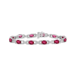 Oval-Cut Lab-Created Ruby & White Lab-Created Sapphire Link Bracelet Sterling Silver 7.5&quot;