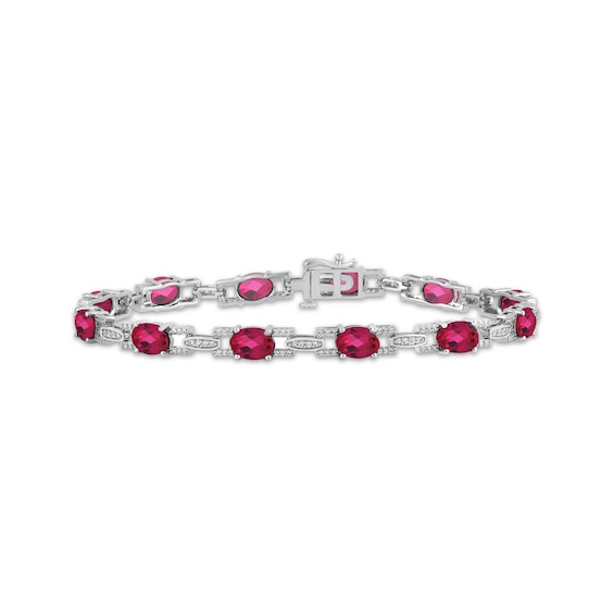 Oval-Cut Lab-Created Ruby & White Lab-Created Sapphire Link Bracelet Sterling Silver 7.5"