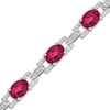 Thumbnail Image 2 of Oval-Cut Lab-Created Ruby & White Lab-Created Sapphire Link Bracelet Sterling Silver 7.5&quot;