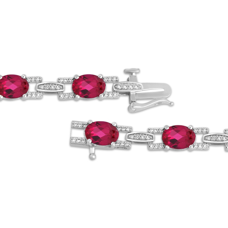 Main Image 3 of Oval-Cut Lab-Created Ruby & White Lab-Created Sapphire Link Bracelet Sterling Silver 7.5&quot;