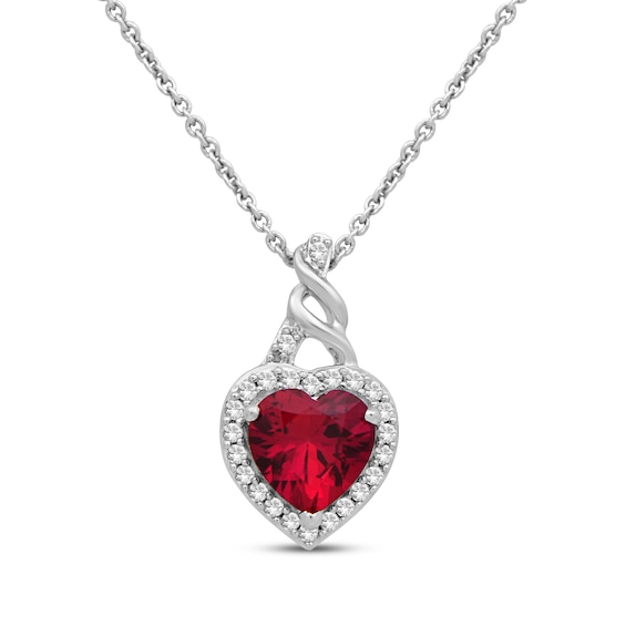 Heart-Shaped Lab-Created Ruby & White Lab-Created Sapphire Twist Necklace Sterling Silver 18"