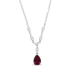 Pear-Shaped Lab-Created Ruby & White Lab-Created Sapphire Y-Drop Necklace Sterling Silver 18&quot;