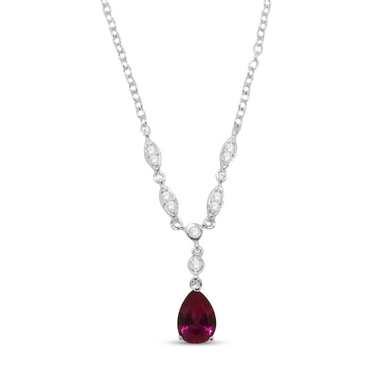 Pear-Shaped Lab-Created Ruby & White Lab-Created Sapphire Y-Drop Necklace Sterling Silver 18"