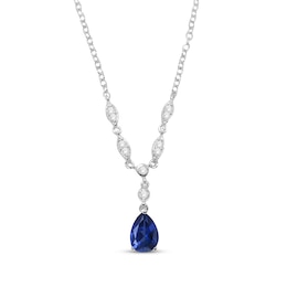 Pear-Shaped Blue & White Lab-Created Sapphire Y-Drop Necklace Sterling Silver 18&quot;