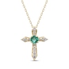 Thumbnail Image 1 of Round-Cut Emerald & Diamond Cross Necklace 1/15 ct tw 10K Yellow Gold 18&quot;