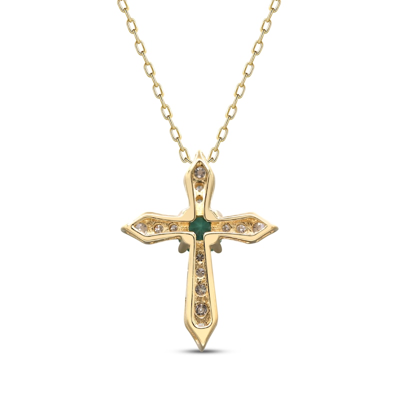 Main Image 3 of Round-Cut Emerald & Diamond Cross Necklace 1/15 ct tw 10K Yellow Gold 18&quot;