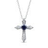 Thumbnail Image 1 of Blue Sapphire & Diamond Cross Necklace 1/15 ct tw 10K White Gold 18&quot;