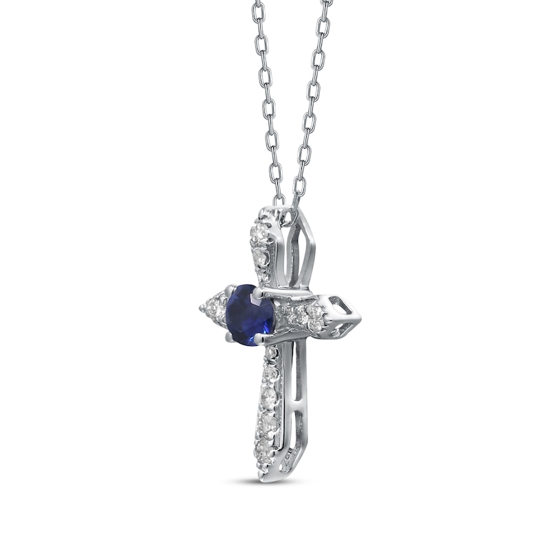 Main Image 2 of Blue Sapphire & Diamond Cross Necklace 1/15 ct tw 10K White Gold 18&quot;