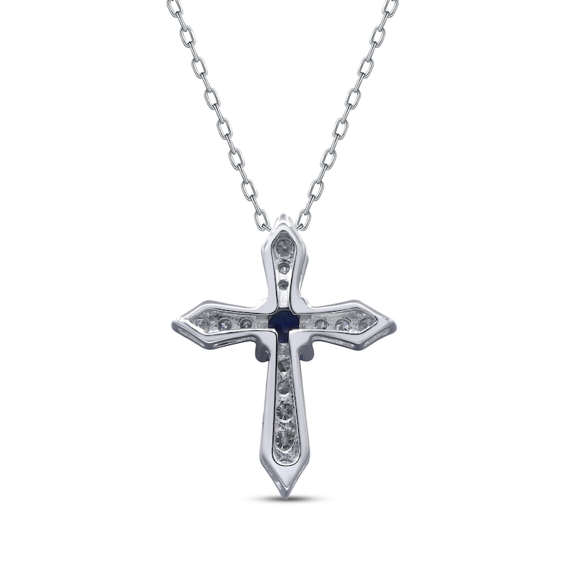 Main Image 3 of Blue Sapphire & Diamond Cross Necklace 1/15 ct tw 10K White Gold 18&quot;