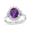 Thumbnail Image 0 of Oval-Cut Amethyst & White Lab-Created Sapphire Starburst Ring Sterling Silver