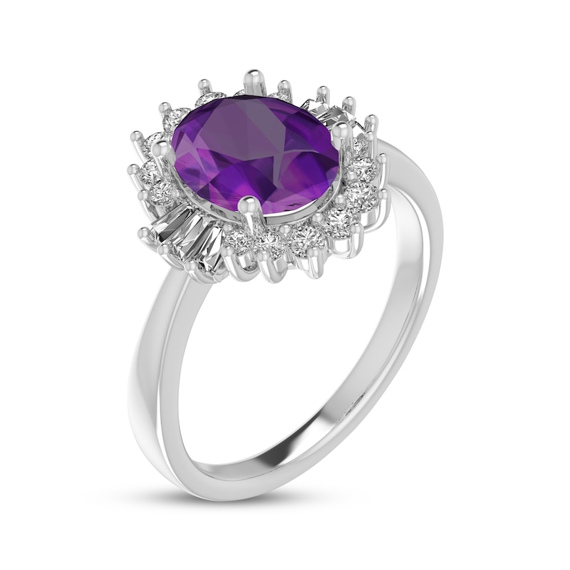 Oval-Cut Amethyst & White Lab-Created Sapphire Starburst Ring Sterling Silver