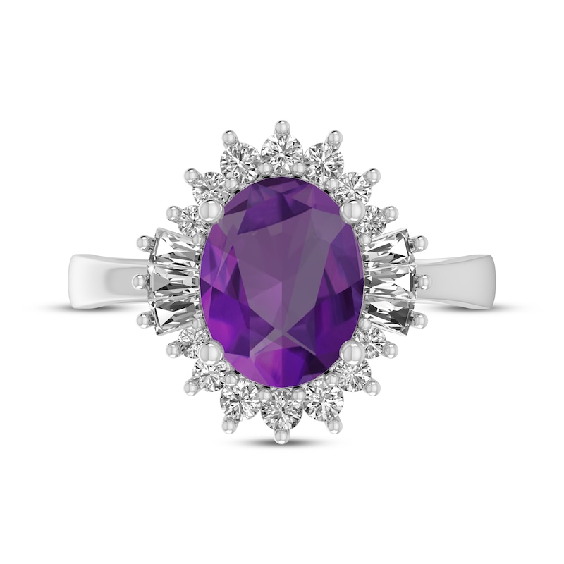 Oval-Cut Amethyst & White Lab-Created Sapphire Starburst Ring Sterling Silver