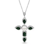 Thumbnail Image 1 of Pear-Shaped & Emerald-Cut Lab-Created Emerald, Cultured Pearl, White Lab-Created Sapphire Necklace Sterling Silver 18&quot;