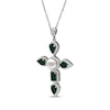 Thumbnail Image 2 of Pear-Shaped & Emerald-Cut Lab-Created Emerald, Cultured Pearl, White Lab-Created Sapphire Necklace Sterling Silver 18&quot;