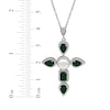 Thumbnail Image 4 of Pear-Shaped & Emerald-Cut Lab-Created Emerald, Cultured Pearl, White Lab-Created Sapphire Necklace Sterling Silver 18&quot;