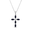 Thumbnail Image 0 of Marquise-Cut Blue Lab-Created Sapphire & Diamond Accent Cross Necklace Sterling Silver 18"