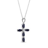 Thumbnail Image 1 of Marquise-Cut Blue Lab-Created Sapphire & Diamond Accent Cross Necklace Sterling Silver 18"
