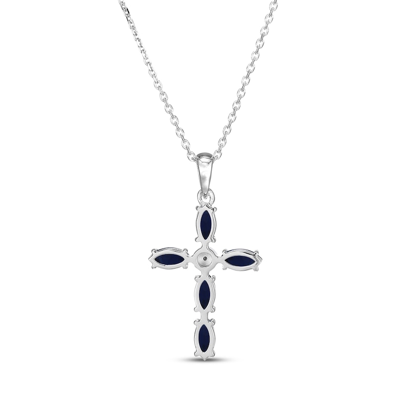 Marquise-Cut Blue Lab-Created Sapphire & Diamond Accent Cross Necklace Sterling Silver 18"
